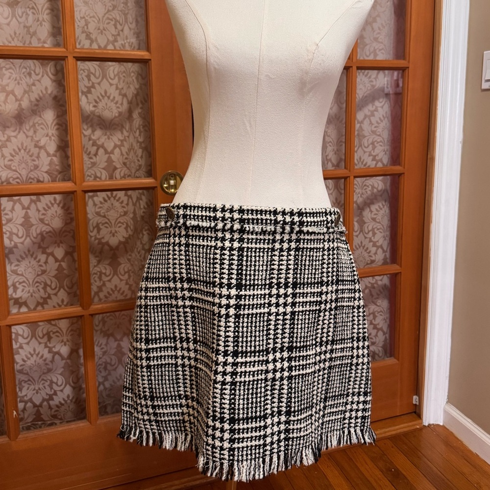 Zara Black and White Checkered Mini Skirt